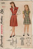 Simplicity 1399: 1940s Classic WWII Girls Jumper & Blouse Vintage Sewing Pattern - Size 8