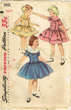 1950s Vintage 1955 Simplicity Sewing Pattern 1401 Toddler Girls Dress Size 6