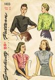 1940s Vintage Simplicity Sewing Pattern 1403 Charming Misses WWII Blouse Sz 32 B - Vintage4me2