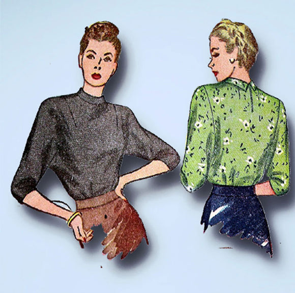 1940s Vintage Simplicity Sewing Pattern 1403 Charming Misses WWII Blouse Sz 32 B - Vintage4me2