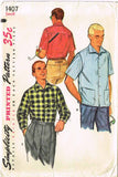 1950s Vintage Simplicity Sewing Pattern 1407 Men's Casual Shirt Size 34 36 Chest