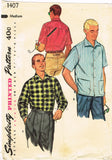 1950s Vintage Simplicity Sewing Pattern 1407 Men's Casual Shirt Size 38 40 Chest