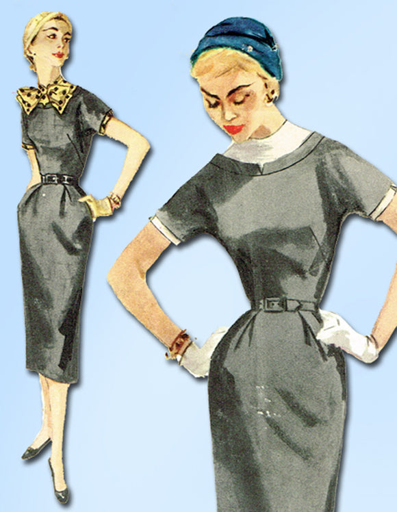 1950s Vintage Simplicity Sewing Pattern 1410 Uncut Misses Slender Dress Sz 32 B