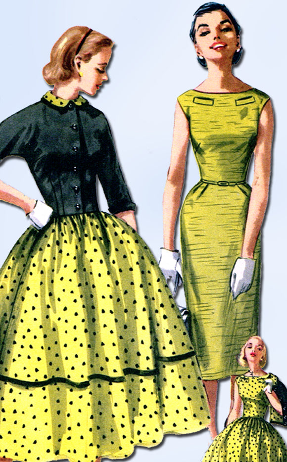1950s Original Vintage Simplicity Pattern 1412 Esay Misses Dress & Bolero Sz 33B