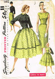 1950s Original Vintage Simplicity Pattern 1412 Esay Misses Dress & Bolero Sz 29B