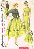 1950s Original Vintage Simplicity Pattern 1412 Esay Misses Dress & Bolero Sz 33B