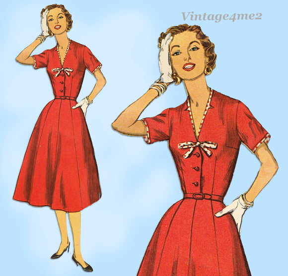 1950s Vintage Simplicity Sewing Pattern 1427 Misses Shirtwaist Dress Size 37 B