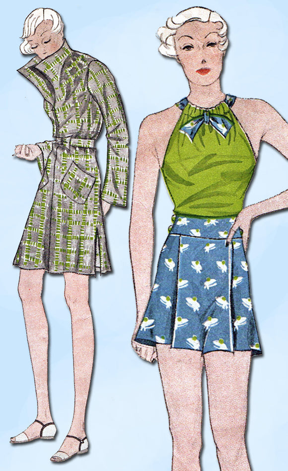 1930s Vintage Simplicity Sewing Pattern 1439 Misses Bathing Suit & Coat Size 32B - Vintage4me2