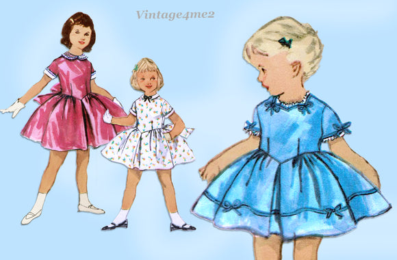 Simplicity 1444: 1950s Cute Toddler Girls Party Dress Sz4 Vintage Sewing Pattern