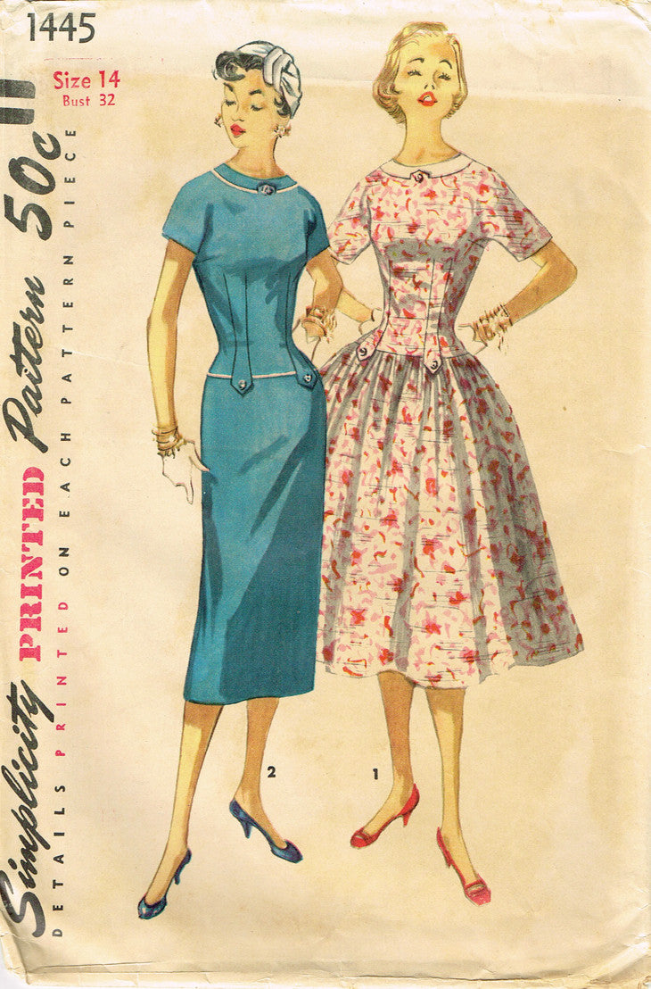 1950s Vintage Simplicity Sewing Pattern 1445 Uncut Misses Dress Size 1 ...