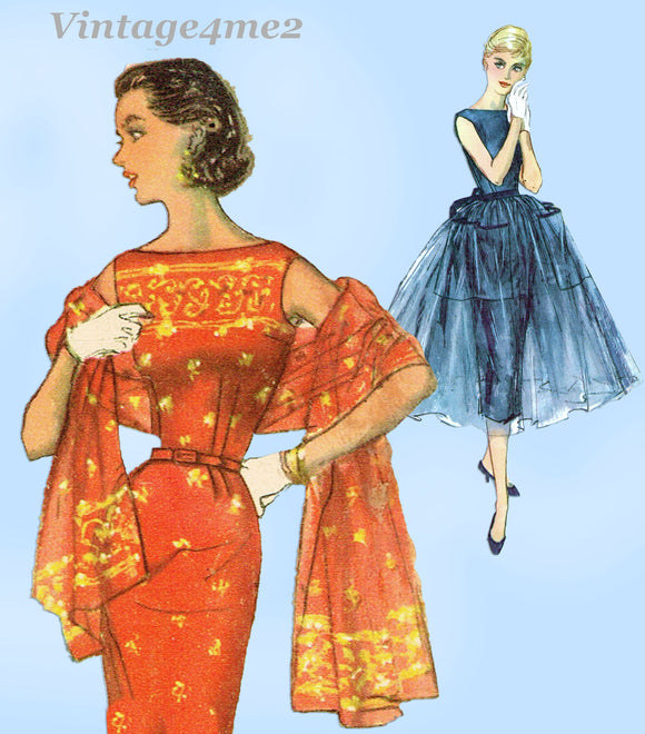 Simplicity 1452: 1950s Misses Cocktail Dress w Overskirt 29B Vintage Sewing Pattern