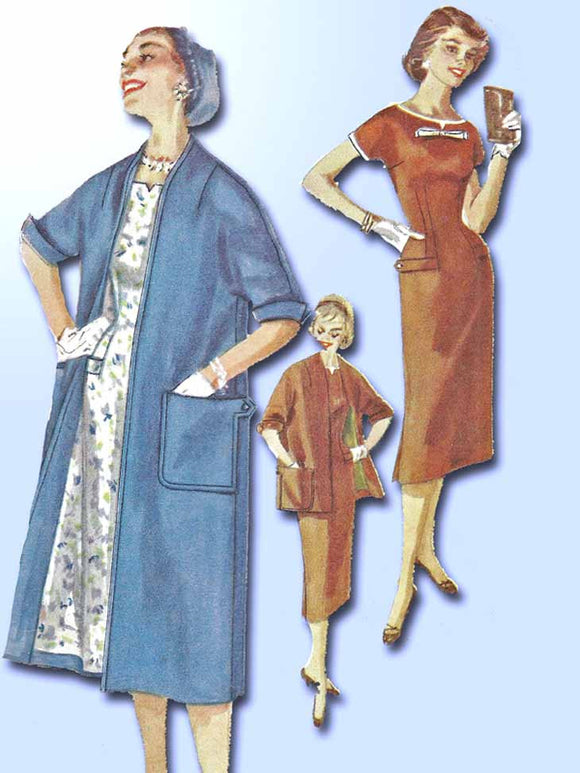 1950s Vintage Simplicity Sewing Pattern 1458 Misses Wiggle Dress Coat Sz 16 34 B