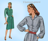 1940s Vintage Simplicity Sewing Pattern 1483 Uncut Misses WWII Shirtwaist Dress 30B