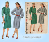 1940s Vintage Simplicity Sewing Pattern 1483 Uncut Misses WWII Shirtwaist Dress 30B