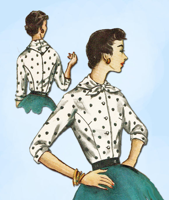 1950s Vintage Simplicity Sewing Pattern 1492 Uncut Ladies Blouse Size 14 32 Bust