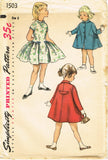 1950s Original Vintage Simplicity Pattern 1503 Toddler Girls Dress and Coat Sz 3