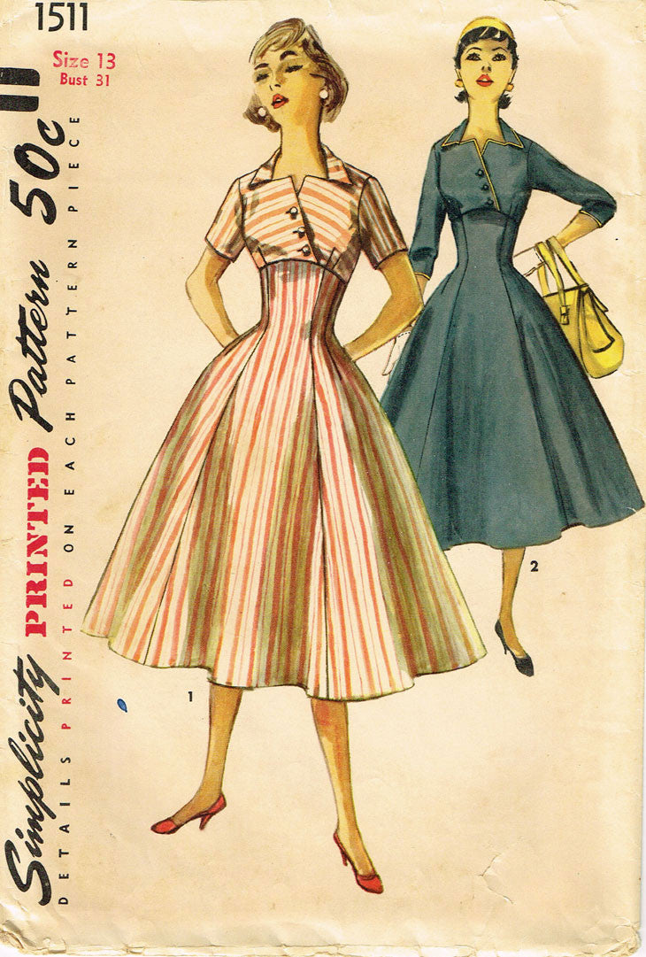 green emerald velvet dress 1950s Vintage Simplicity Sewing Pattern 1511 Stunning Misses Empire Dr –  Vintage4me2