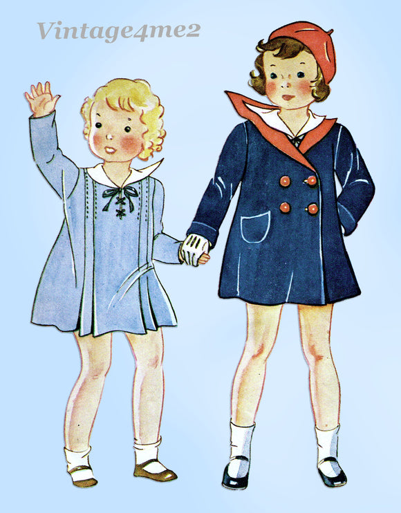 Simplicity 1518: 1930s Toddler Girls Sailor Dress & Coat Sz 2 VTG Sewing Pattern