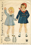 Simplicity 1518: 1930s Toddler Girls Sailor Dress & Coat Sz 2 VTG Sewing Pattern