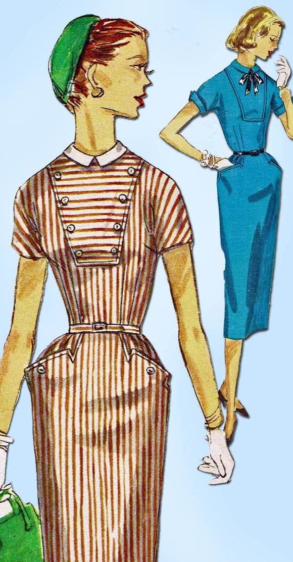 1950s Vintage Simplicity Sewing Pattern 1519 Uncut Misses Slender Day Dress 32 B