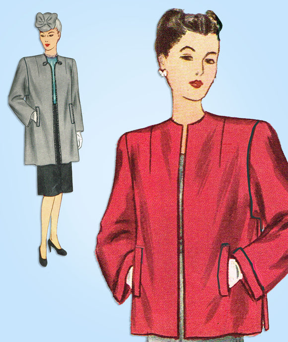 1940s Vintage Simplicity Sewing Pattern 1531 Plus Size WWII Coat or Jacket 48 B - Vintage4me2