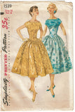Simplicity 1539: 1950s Uncut Misses Cocktail Dress Sz 36B Vintage Sewing Pattern