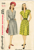 Simplicity 1549: 1940s Uncut Misses Dress Sz 38 Bust Vintage Sewing Pattern