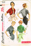 1950s Vintage Simplicity Sewing Pattern 1549 Easy Misses Bolero Jacket Size 12