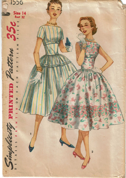 Simplicity 1556: 1950s Teen Misses Party Dress Size 32 B Vintage Sewing Pattern