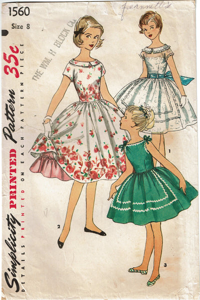 1950s Vintage Simplicity Sewing Pattern 1560 Cute Little Girls Party Dress Sz 8