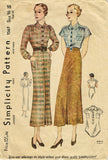 Simplicity 1565: 1930s Misses Skirt & Blouse Size 34 Bust Vintage Sewing Pattern