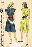 1940s Vintage Simplicity Sewing Pattern 1566 Misses WWII Day Dress Size 16 34B