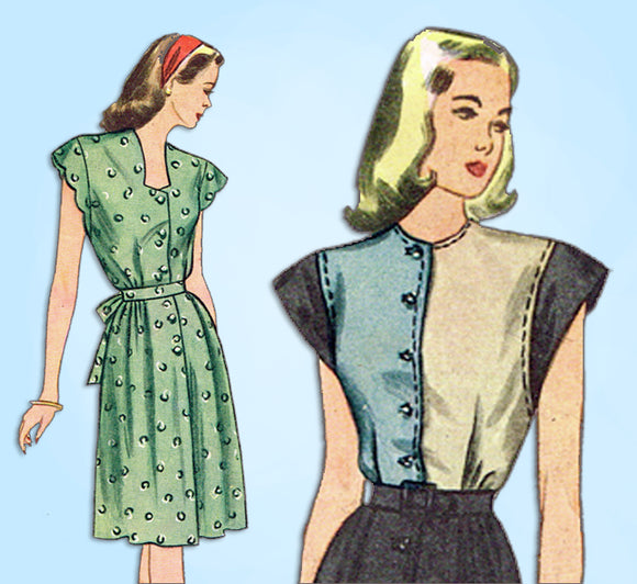 1940s Vintage Simplicity Sewing Pattern 1587 Misses WWII Colorblock Dress Sz 30B