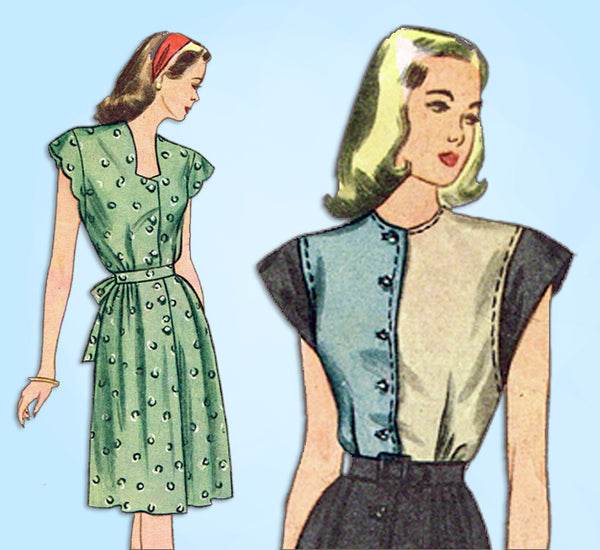 1940s Vintage Simplicity Sewing Pattern 1587 Misses WWII Colorblock Dress Sz 30B