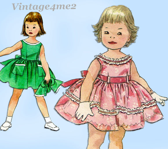 1950s Vintage Simplicity Sewing Pattern 1595 Toddler Girls Party Dress Sz 5