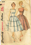 1950s Original Vintage Simplicity Pattern 1614 Uncut Misses Party Dress Sz 30 B