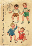 1930s Vintage Simplicity Sewing Pattern 1614 Toddler Boys Romper or Creeper Sz 3