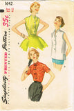 1950s Vintage Simplicity Sewing Pattern 1642 Uncut Misses Blouse Set Size 30 B