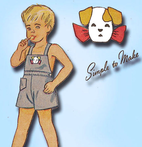 1940s Vintage Simplicity Sewing Pattern 1652 Toddler Boys Puppy Overalls Size 2