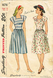 1940s Vintage Simplicity Sewing Pattern 1676 Easy Misses Summer Dress Sz 14 32B