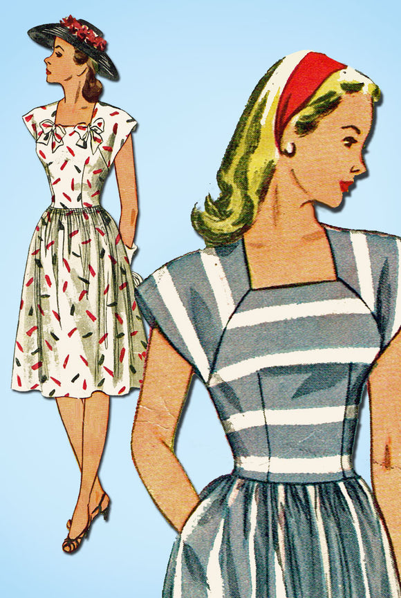 1940s Vintage Simplicity Sewing Pattern 1676 Easy Misses Summer Dress Sz 14 32B