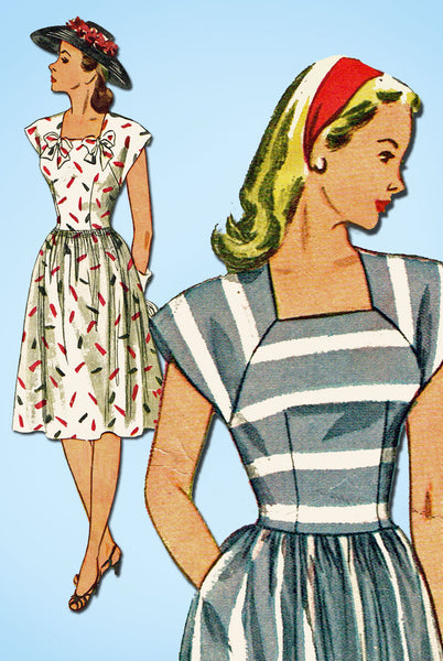 1940s Vintage Simplicity Sewing Pattern 1676 Easy Misses Summer Dress Sz 14 32B