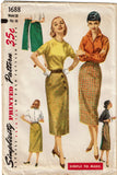 1950s Vintage Simplicity Sewing Pattern 1688 Misses Slender Wrap Skirt Sz 26 W