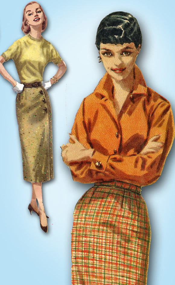 1950s Vintage Simplicity Sewing Pattern 1688 Complete  Misses Slender Wrap Skirt 24W