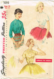 1950s Vintage Simplicity Sewing Pattern 1693 Uncut Misses Easy Blouse Sz 14 34B