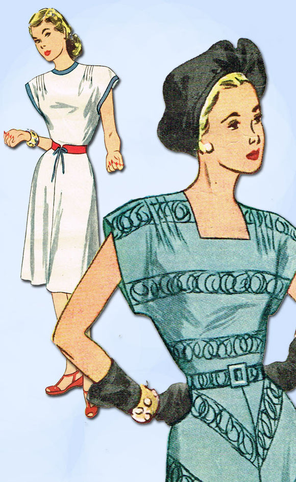 1940s Vintage Simplicity Sewing Pattern 1696 Uncut Misses Simple Dress Size 12