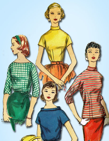 1950s Vintage Simplicity Sewing Pattern 1727 Easy Misses Kimono Blouse Size 34B