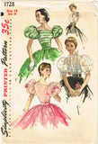 1950s Vintage Simplicity Sewing Pattern 1728 Misses Puff Sleeve Blouse Size 34 B