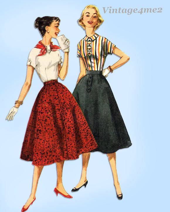 1950s Vintage Simplicity Sewing Pattern 1736 Simple Skirt and Blouse Size 12 32B