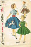 1950s Vintage Simplicity Sewing Pattern 1741 Little Girls Poodle Skirt Size 10